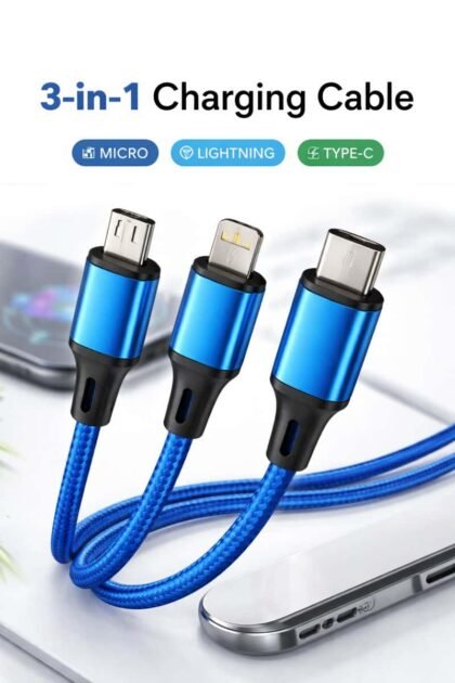 3 in 1 mobile charging cable braided
