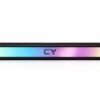 CYOMI Aqua 798 RGB soundbar with colorful LED lights on wooden table, slim wireless soundbar for TV, laptop and desktop use