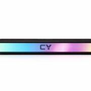 CYOMI Aqua 798 RGB soundbar with colorful LED lights on wooden table, slim wireless soundbar for TV, laptop and desktop use