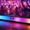 CYOMI Aqua 798 soundbar front view with RGB lighting strip and compact black design