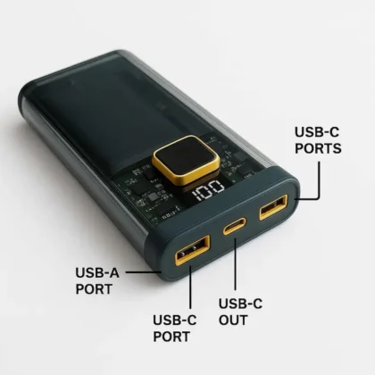 10000mAh Skylive power bank with LED battery indicator black design