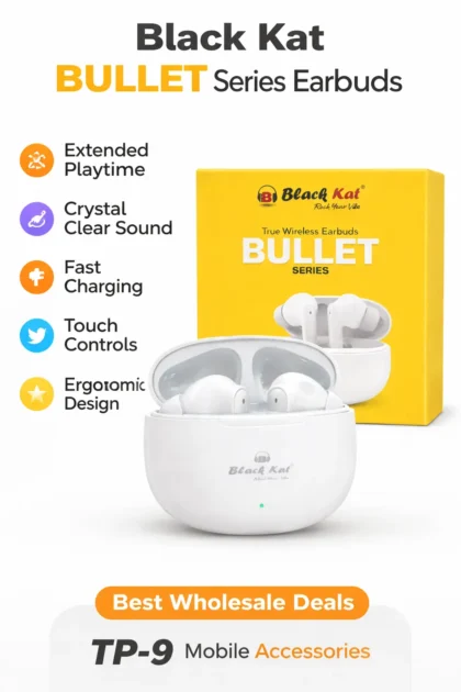 Black Kat Bullet Series Bluetooth Earbuds with Long Battery Backup